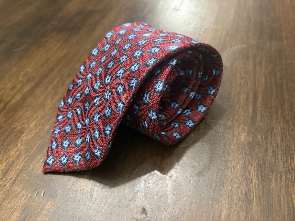 Ermenegildo Zegna Tie 100% Silk Luxury Neck Tie Red Blue Flower Hand Sewn Italy